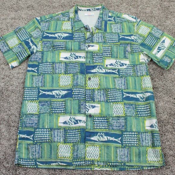 Columbia PFG Shirt Men’s Medium Green All Over Print Fishing Button Up - Picture 1 of 9